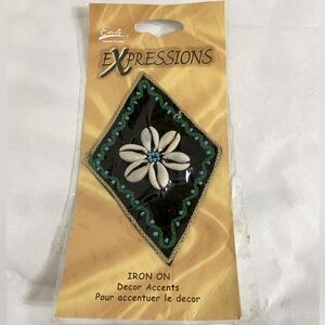 Vintage 70s ENVI Expressions Black Diamond Shape Cowrie Shell Iron On Appliqué